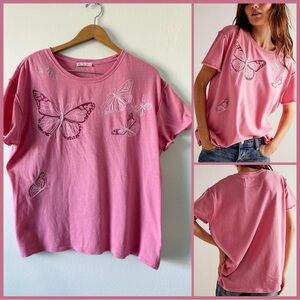 Free People x We The Free Horsin Around Tee Pink Butterfly Size Medium PreLoved